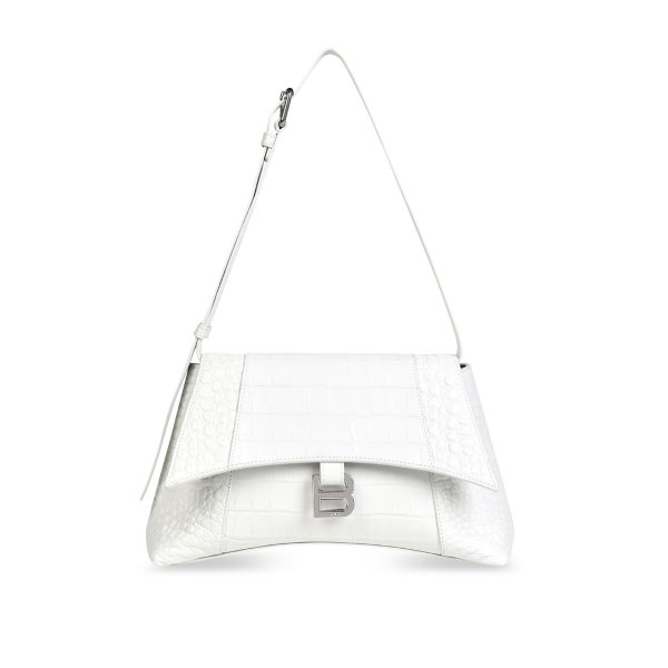 Women's Downtown Small Shoulder Bag Crocodile Embossed in White