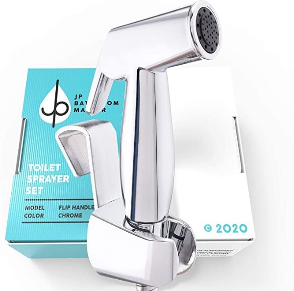 JP's Handheld Bidet Sprayer for Toilets, Bidet and Diaper Sprayer Attachment Installs In Ten Minutes for Home or Rentals, Complete DIY Kit with Adjustable Pressure T-Valve (PALM CONTROL)
