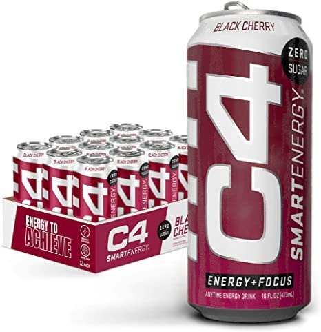 C4 Smart Energy Sugar Free Energy Drink 16oz (Pack of 12) - (New) Black Cherry - Performance Fuel & Nootropic Brain Booster with No Artificial Colors or Dyes