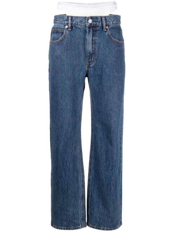 layered straight-leg jeans