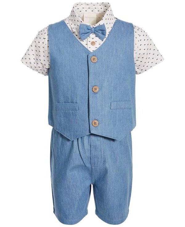 Baby Boys Chambray Cotton Vest, Shorts & Shirt Set, Created for Macy's