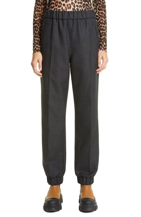 Cuffed Wool Blend Suitng Pants