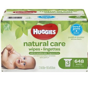 HUGGIES Natural Care Unscented Baby Wipes, Sensitive, 3 Refill Packs, 648 Count Total