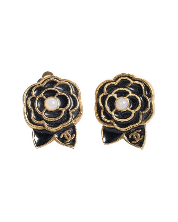 Gold-Tone CC Camellia Clip-On Earrings (Authentic Pre-Owned)