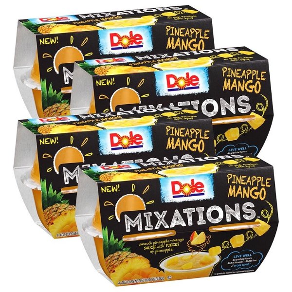(4 Pack) Dole Fruit Bowls, Mixations Pineapple Mango, 4 Ounce (4 Cups)