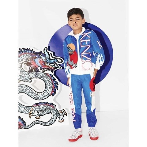 Blue and White Dragon Print Track Jacket
