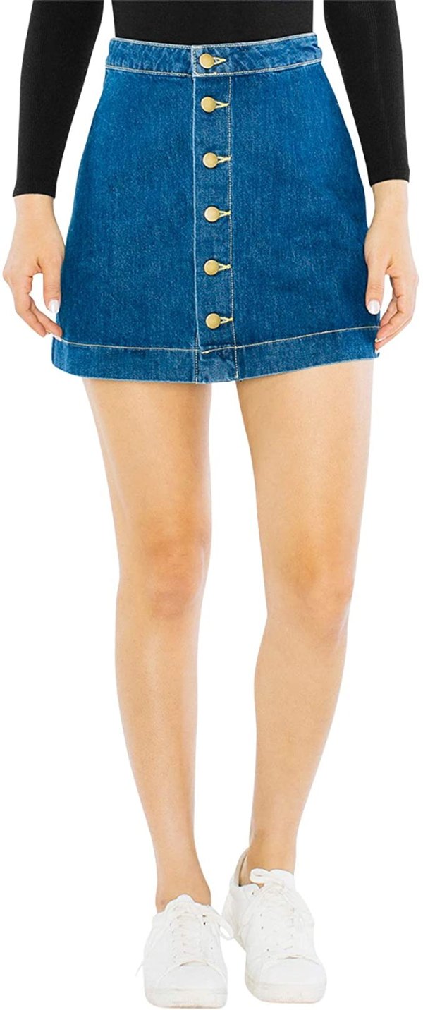 Women's Denim Button Front A-line Mini Skirt