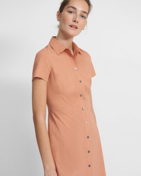 Short-Sleeve Button-Down Dress in Good Linen
