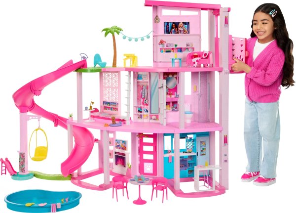 Dreamhouse, 75+ Pieces, Pool Party Doll House with 3 Story Slide