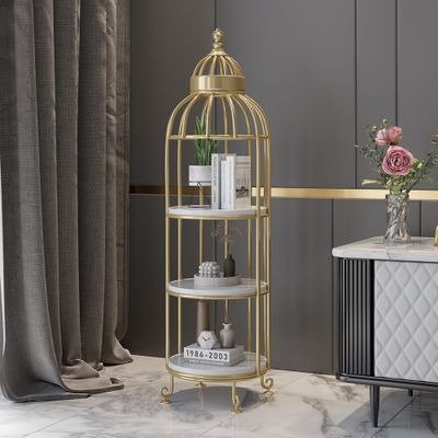 Modern Bird Cage Shaped Plant Flower Stand Bathroom Storage Tower Gold Bookcase-Homary