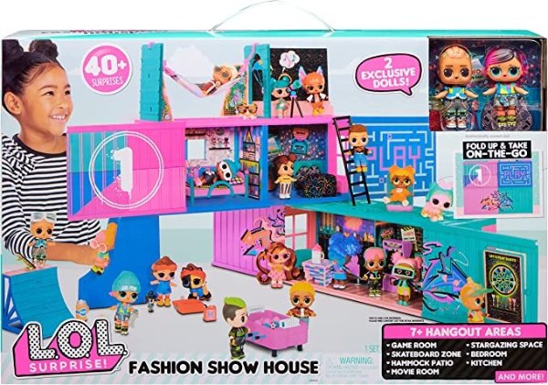 Fashion Show House Playset with 40+ Surprises, Including Exclusive Girl & Boy Dolls, 3 Feet Wide, 7 Play Areas, Holiday Toys, Great Gift for Kids Ages 4 5 6+ Years Old & Collectors