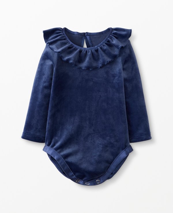 Baby Ruffle Bodysuit In Recycled Velour