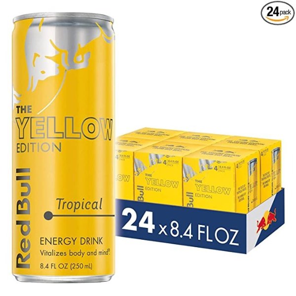Energy Drink, Tropical, Yellow Edition, 8.4 Fl Oz (24 Pack)
