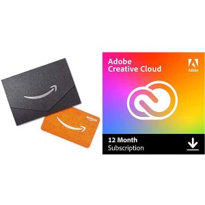 Adobe Creative Cloud + $10 Amazon Gift Card | Entire collection of Adobe creative tools plus 100GB storage | 12-month Subscription with auto-renewal, billed monthly, PC/Mac