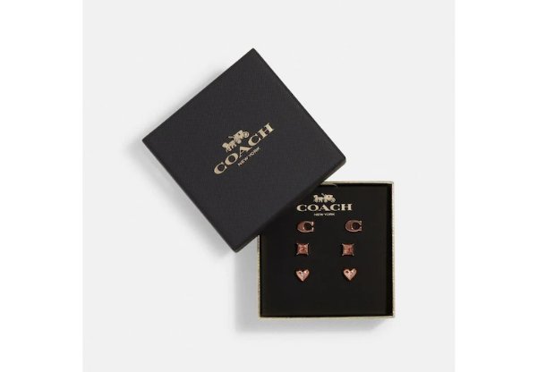 Signature And Pave Heart Stud Earrings Set