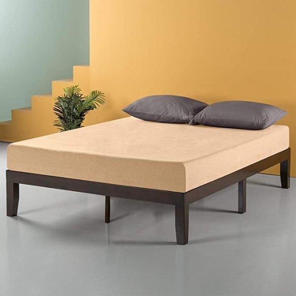 Moiz 14 Inch Wood Platform Bed / No Box Spring Needed / Wood Slat Support / Dark Brown, Full