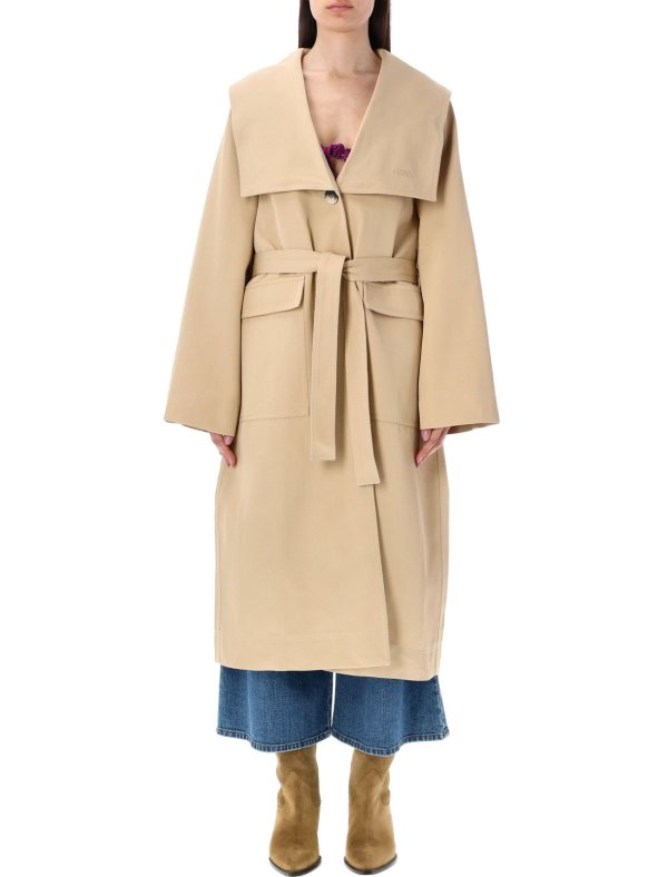 Long-Sleeved Oversized Belted Trench Coat