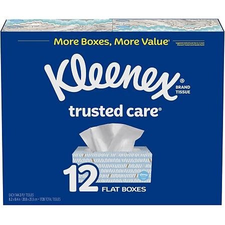 Trusted Care Everyday Facial Tissues, Flat Boxes (144 tissues, 12 pk.) - Sam's Club