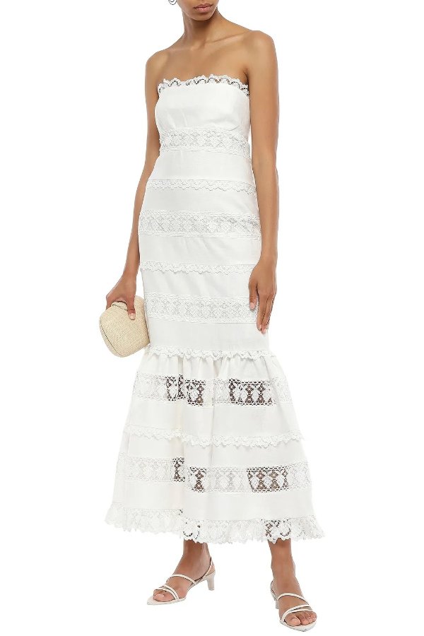 Strapless guipure lace maxi dress