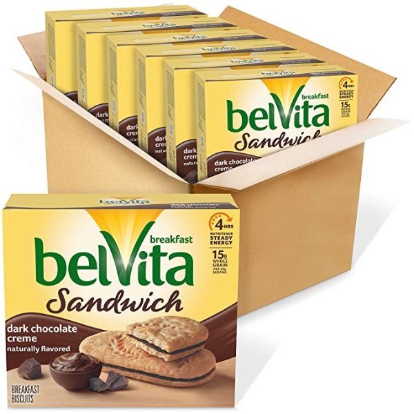 Sandwich Dark Chocolate Creme Breakfast Biscuits, 6 Boxes of 5 Packs (2 Sandwiches Per Pack)