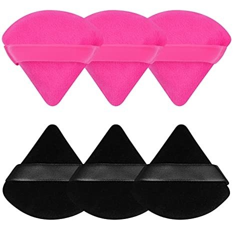 Powder Puff Face Soft Triangle Makeup Puff for Loose Powder Body Powder, Velour Cosmetic Makeup Sponges Blender for Contouring, Under Eyes and Corners, Beauty Makeup Tools, Black and Hot Pink