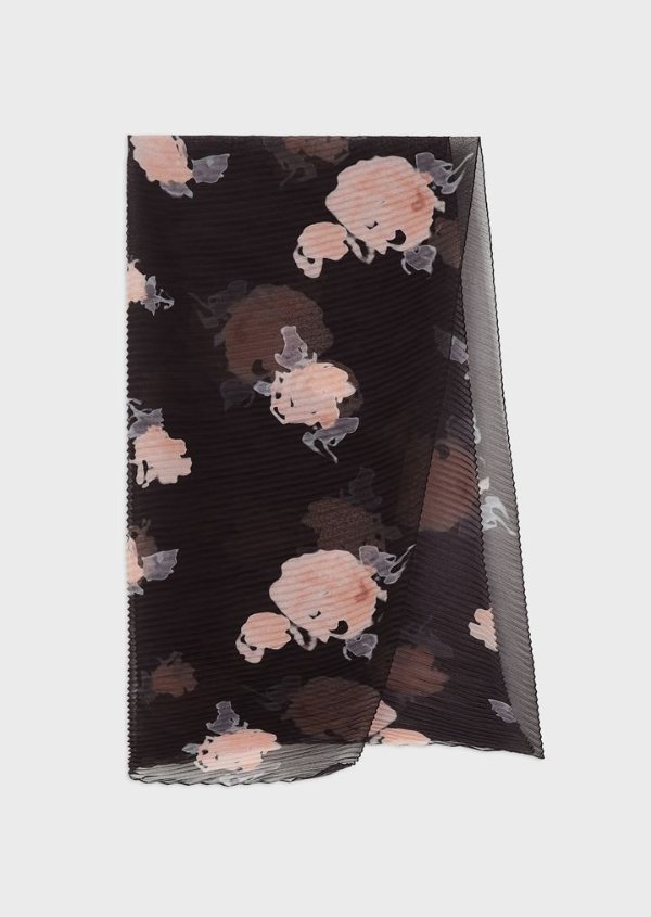 Pleated, Floral Print Stole for Women | Emporio Armani