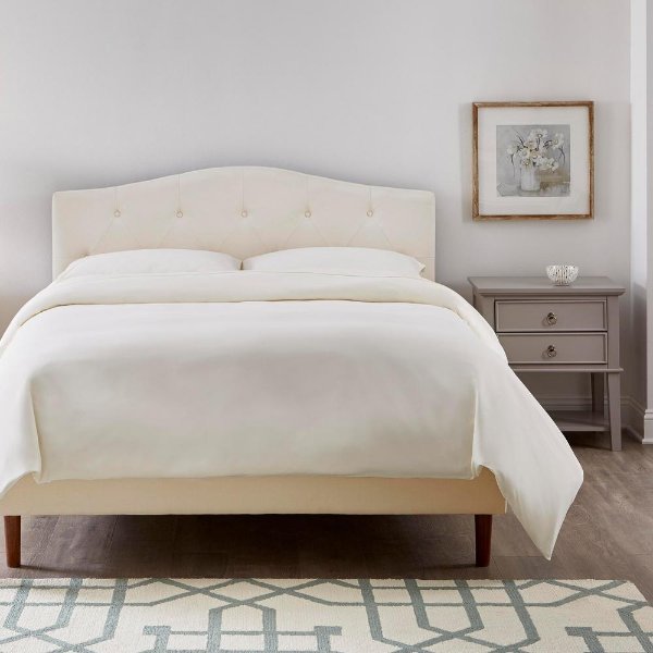 Plumridge Ivory Upholstered Queen Bed with Tufted Curved Back (61.2 in W. X 43.30 in H.)
