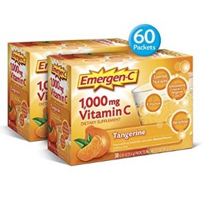 Emergen-C (60 Count, Tangerine Flavor, 2 Month Supply) Dietary Supplement Drink Mix With 1,000mg Vitamin C, 0.33 Ounce Packets, Caffeine Free