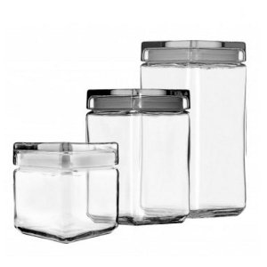 Anchor Hocking Stackable Jars Set of 3 w/ Glass Lid