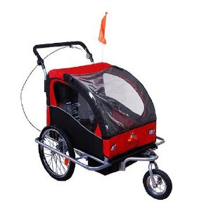 Aosom Elite II 可容纳2个孩子3合1多功能自行车婴幼儿拖斗（红黑色）
