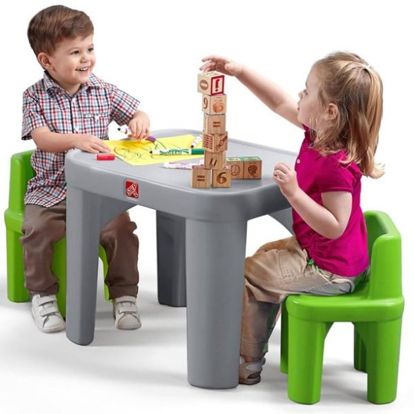 Step2 Mighty My Size Kids Plastic Table and Chairs Set, Gray