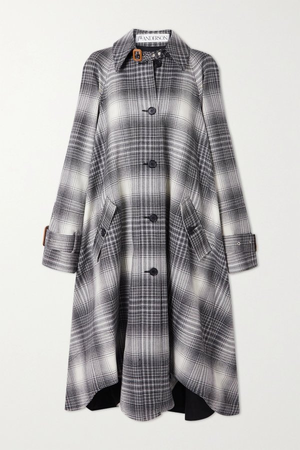 Asymmetric checked wool coat