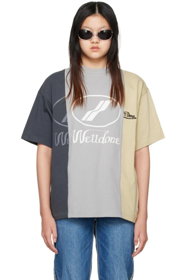 Gray & Beige Paneled T-Shirt