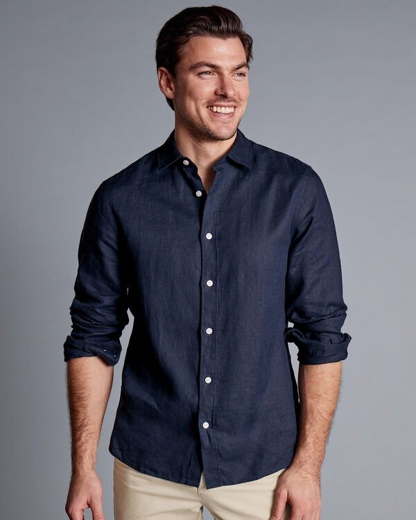 details about product: Pure Linen Shirt - Navy