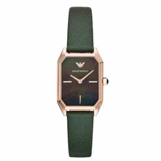 【直营】Armani阿玛尼时尚石英女表小巧方盘表小绿表AR11149手表