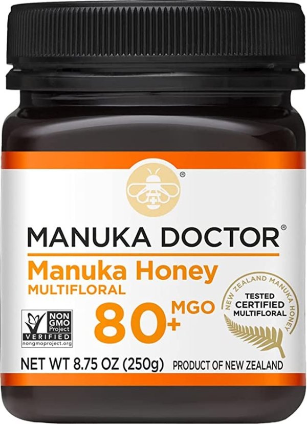 - MGO 80+ Manuka Honey Multifloral, 100% Pure New Zealand Honey. Certified. Guaranteed. RAW. Non-GMO (8.75oz)