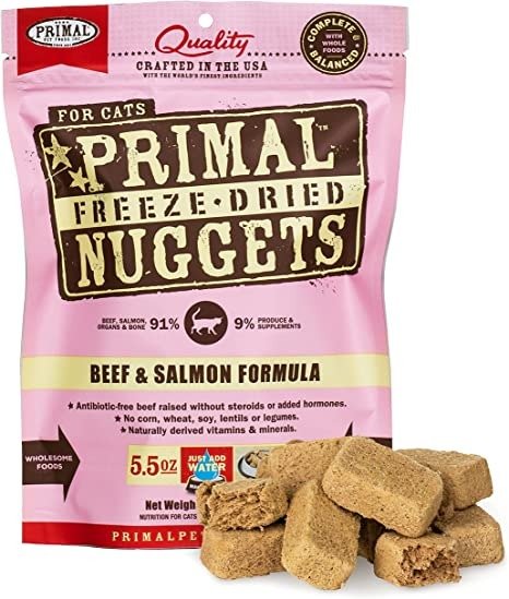 Freeze Dried Cat Food Nuggets, Beef & Salmon Formula (5.5 & 14 oz) - Raw Kitten Food, Organic Produce, Grain Free