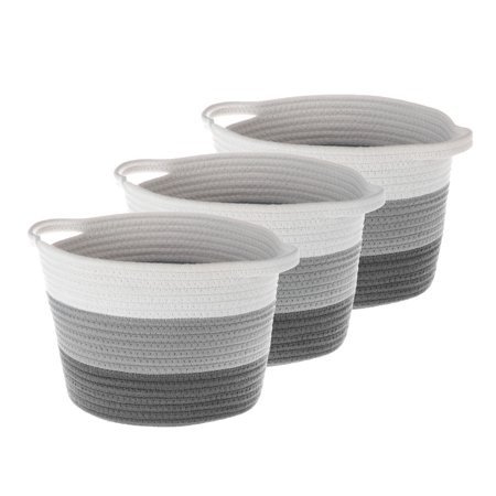 Mainstays 11.02" Round Medium Cotton Rope Soft Basket, 3 Pack, White and Grey