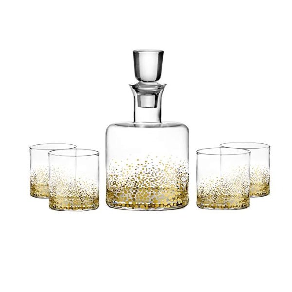 Fitz and Floyd Luster 5 Piece Whiskey Set, Gold