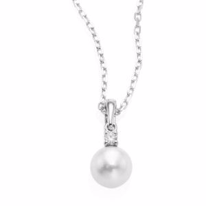 6MM White Cultured Akoya Pearl, Diamond & 18K White Gold Pendant Necklace