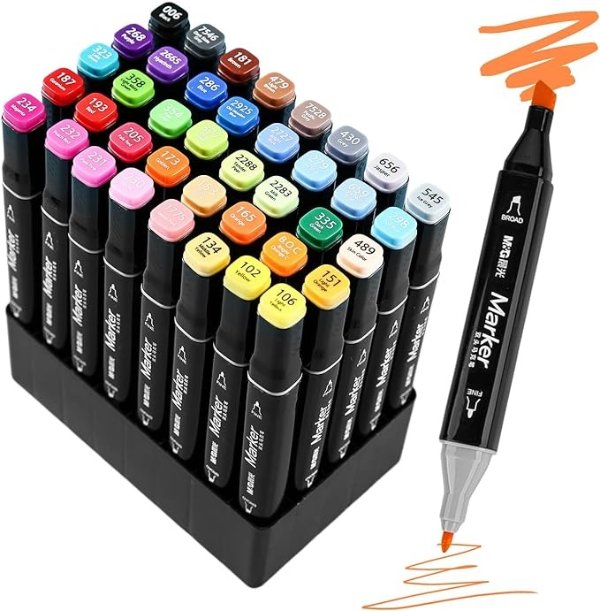 40 Colors Double-Ended Art Markers Set, Chisel & Fine Tip, Alcohol-Based Art Markers for Adult Coloring Books, Drawing, Sketching, Doodling, Art Projects, School Supplies