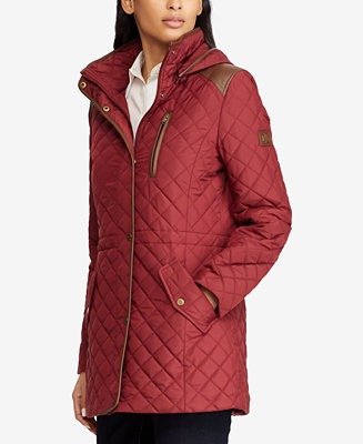 Faux-Leather-Trim Quilted Jacket