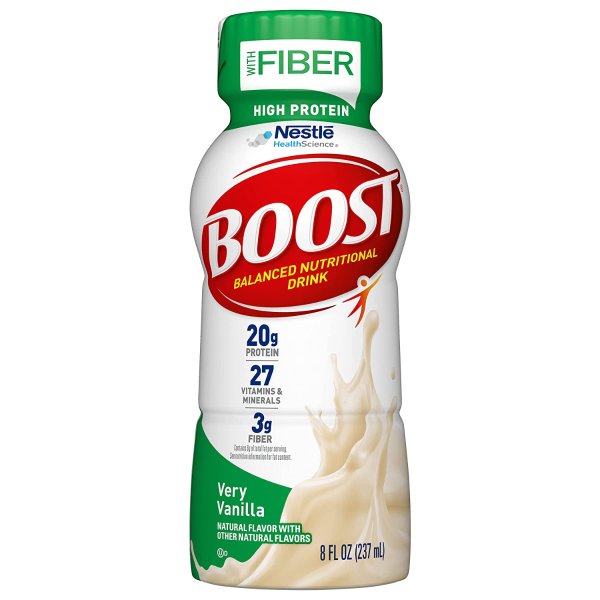 BOOST High Protein with Fiber Complete Nutritional Drink, Very Vanilla, 8 fl oz Bottle, 24 Pack