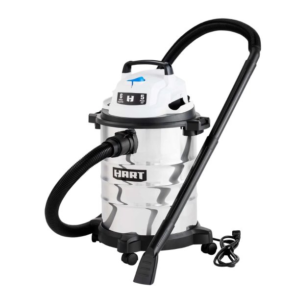 HART 6 Gallon 5 Peak HP Stainless Steel Wet/Dry Vacuum with Bonus Car Cleaning Kit
