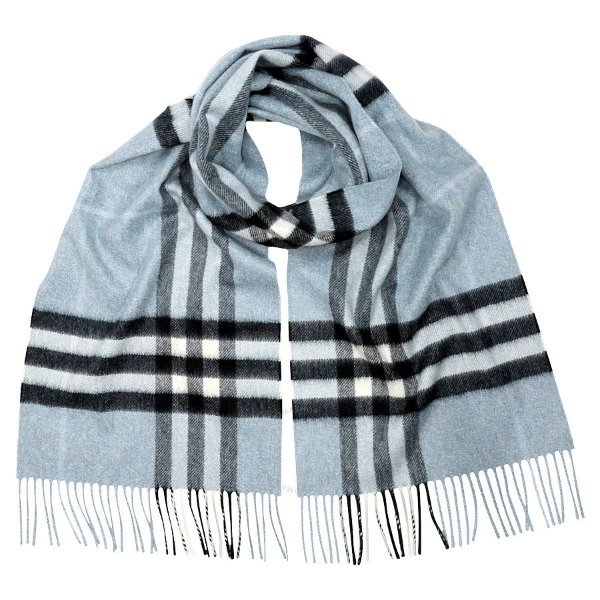 Classic Cashmere Scarf in Check - Dusty Bue