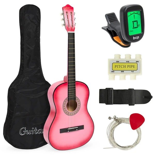 38in Beginner Acoustic Guitar Musical Instrument Kit w/ Case, Strap, Tuner