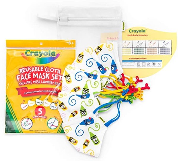 Crayola Kids Face Mask - 5 Reusable Cloth Face Masks Set, Craymoji, Back to School Supplies