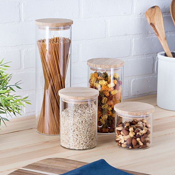 4-Piece Glass Kitchen Canister Set with Bamboo Lids