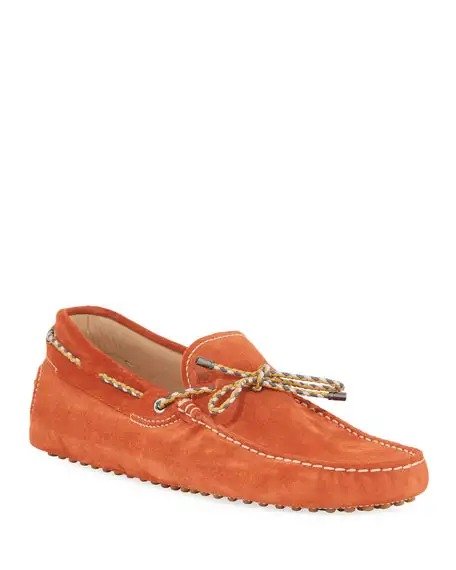 Gommini Suede Driver with Braided Tie, Orange