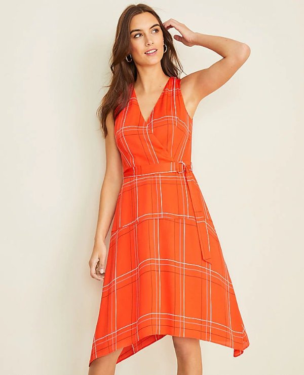 Plaid Belted Flare Dress | Ann Taylor